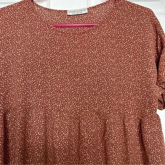 Paper Crane Peplum Shirt Brownish Red &  White Size Large - Picture 2 of 16
